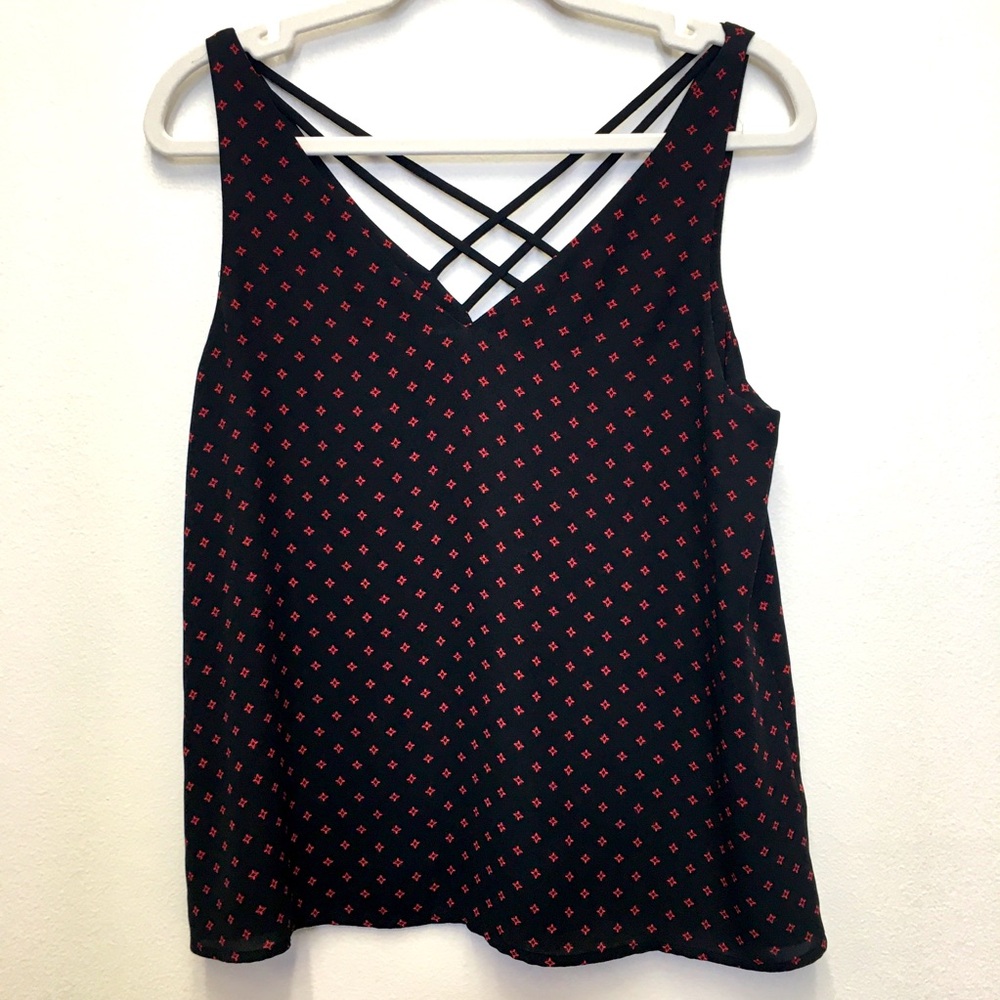 Express Sleeveless Blouse Small Black Red Office Business Casual Workwear